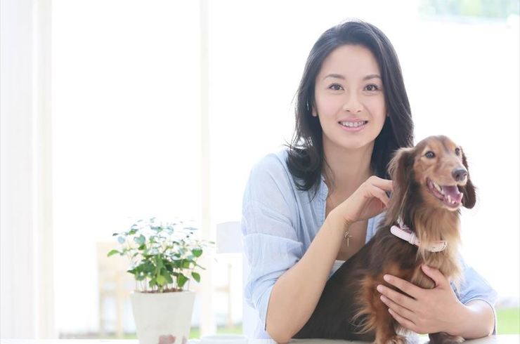 犬をなでる女性